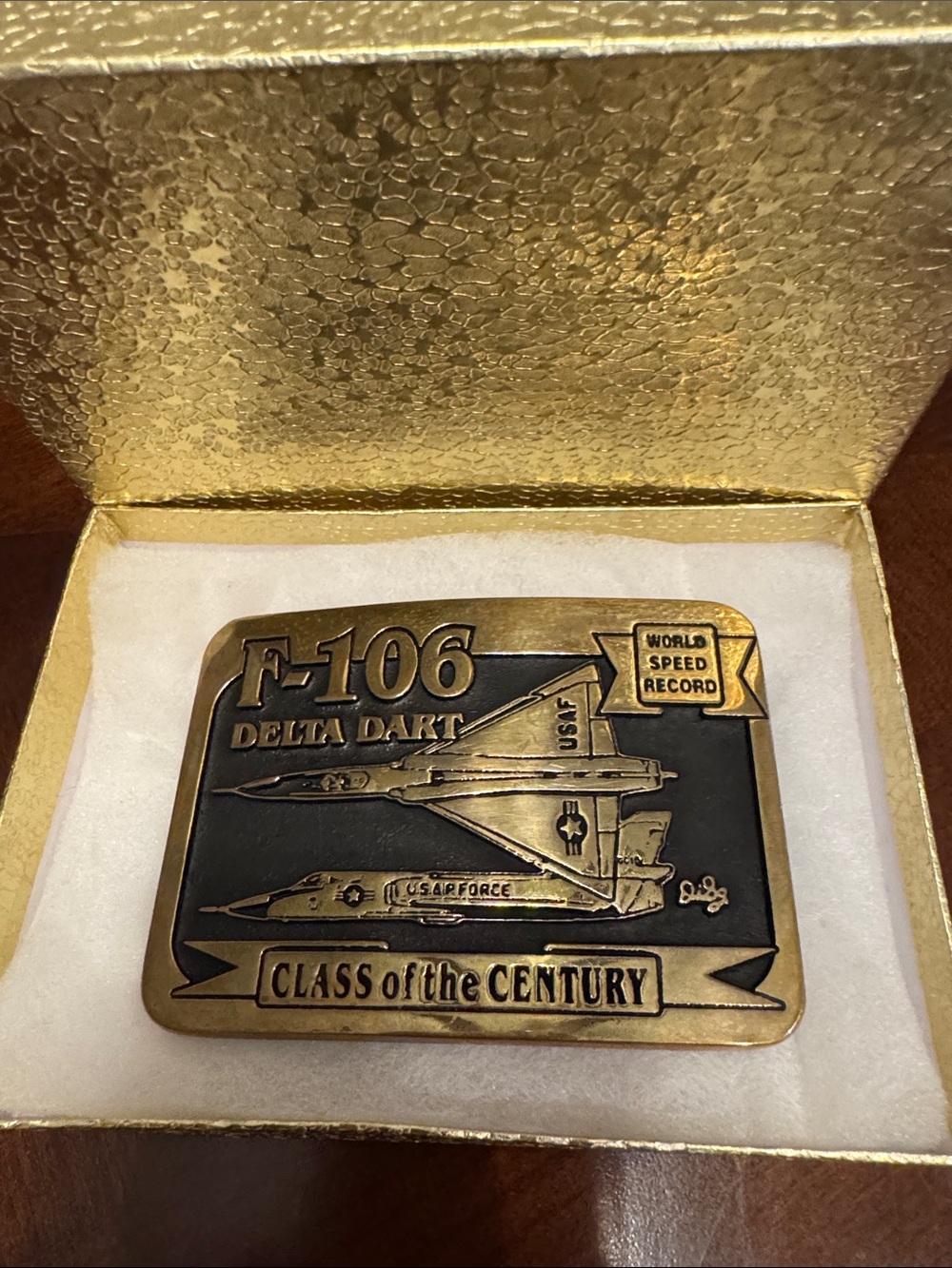 Bronze F-106 Delta Dart Commemorative Belt Buckle